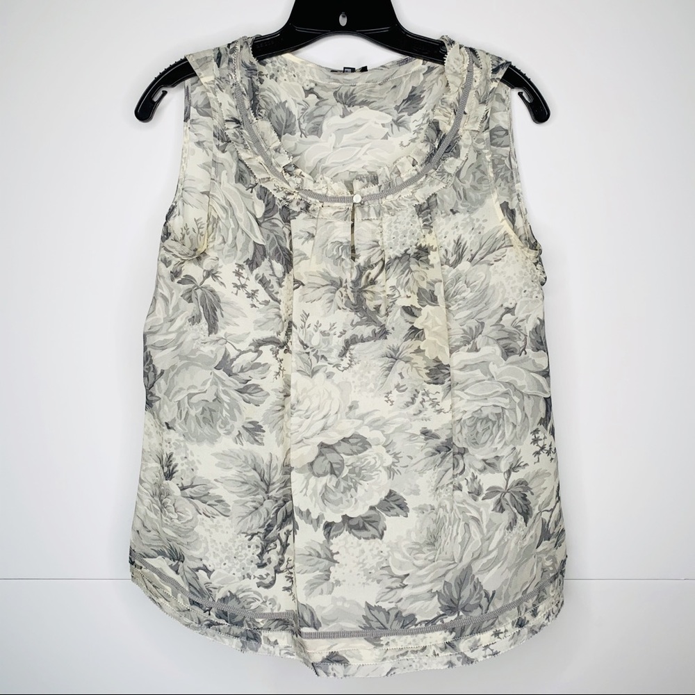 Talbots Gray Floral Sleeveless Blouse Sz 10